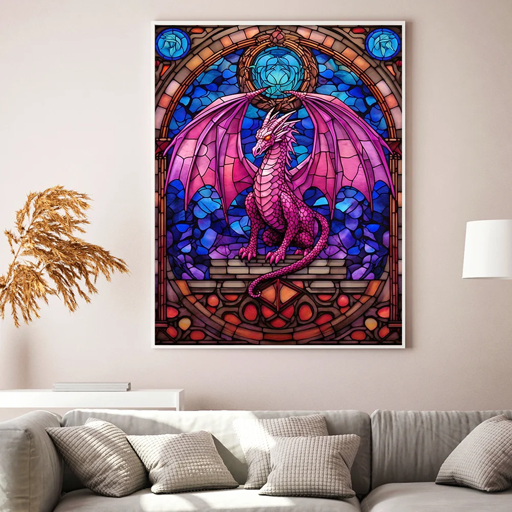 DIY Stamped Cross Stitch 14CT Full Embroidery 40*55cm - Glass Painting-Pterosaur