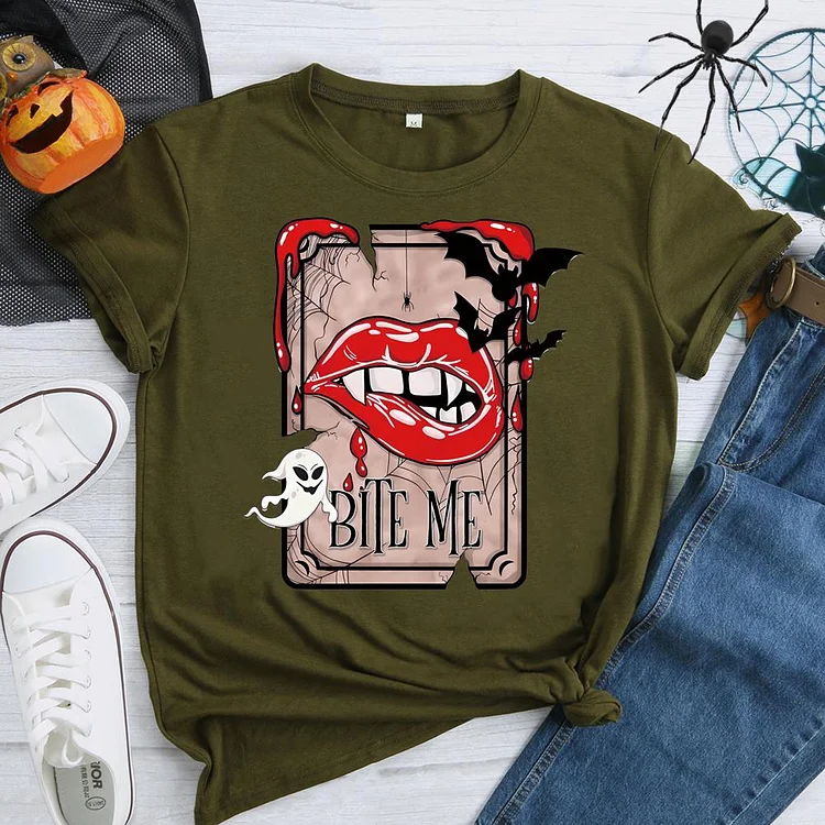 Halloween Horror Lips Round Neck T-shirt-0019115