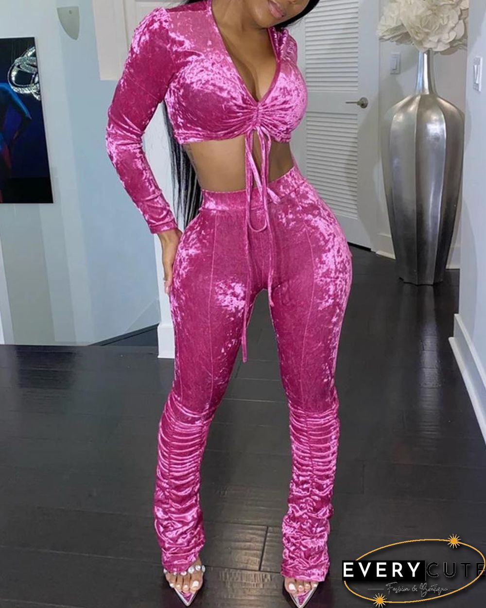 Solid Long Sleeve Suit Sets P15207