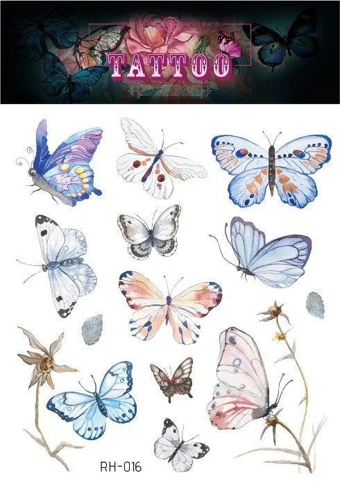 24 Kinds 3D Butterfly Tattoo Flowers Watercolor Temporary Body Art Sticker Disposable Make Up Concealer tatouage temporaire