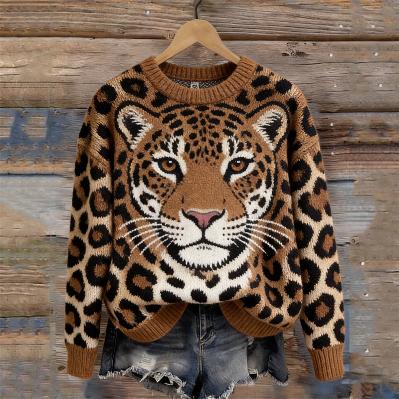 Forest Leopard Inspired Knit Cozy Sweater wearshes