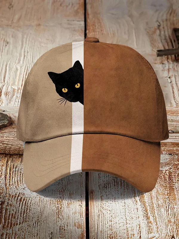 Men's Fun Hide And Seek Black Cat Print Hats