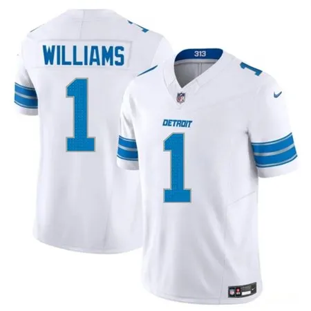 Youth Detroit Lions #1 Jameson Williams White 2025 F.U.S.E. Vapor Limited Stitched Jersey