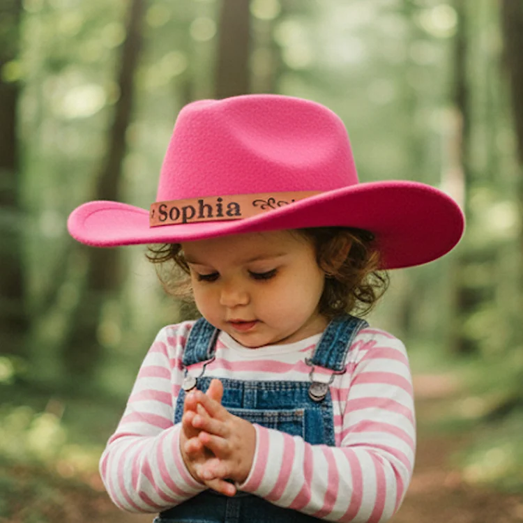 Kids Cowboy Hat Personalized Cowboy Hat For Toddler Boys Girls, Western Hat With Hatband For Kids Men Women, Custom Leather Patch Baby Cowgirl Hat, Perfect For Family Vacations And Western Themed Birthday Parties