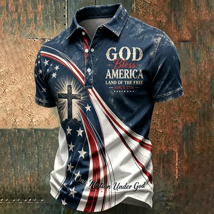 Men's God Bless America Printed Polo Shirt