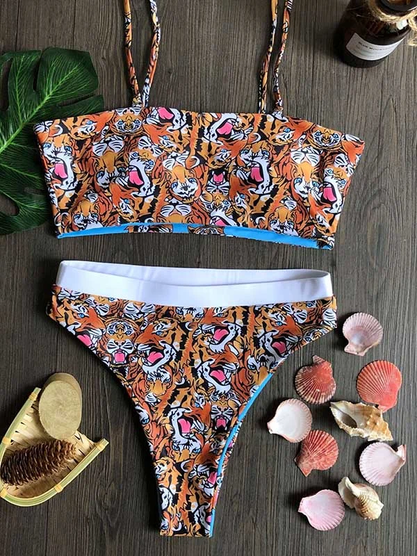 Sexy Bandage Tiger Printed Bikini Swimsuit