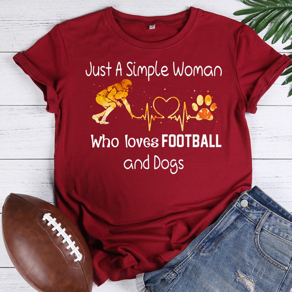 just a simple woman who loves football and dogs Round Neck T-shirt-0020347-Guru-buzz