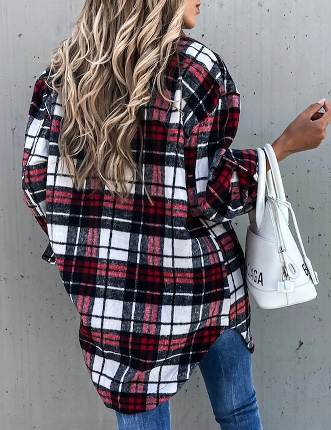 Plaid Pocket Turn-Down Collar Shirt Coat