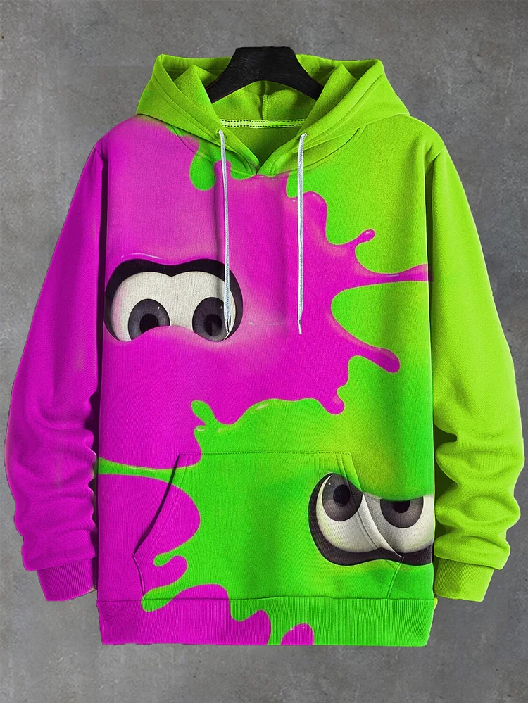 Men's Contrast Color Fun Eyes Print Casual Hoodie