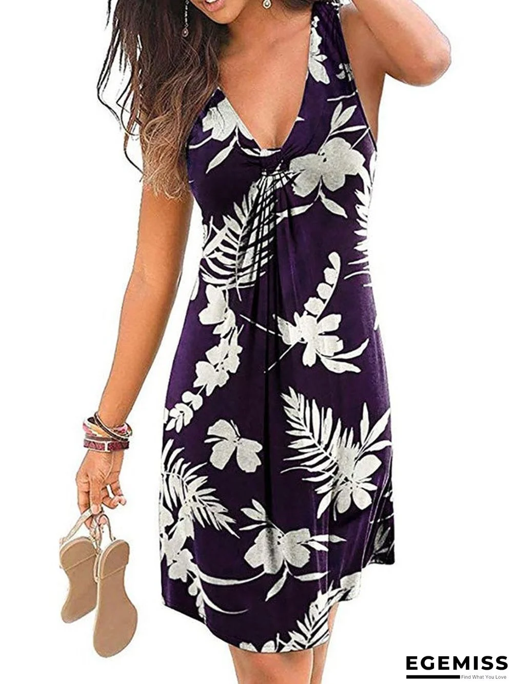 Large Size Dress Spring/Summer New Feminine V-neck Print Dress | EGEMISS