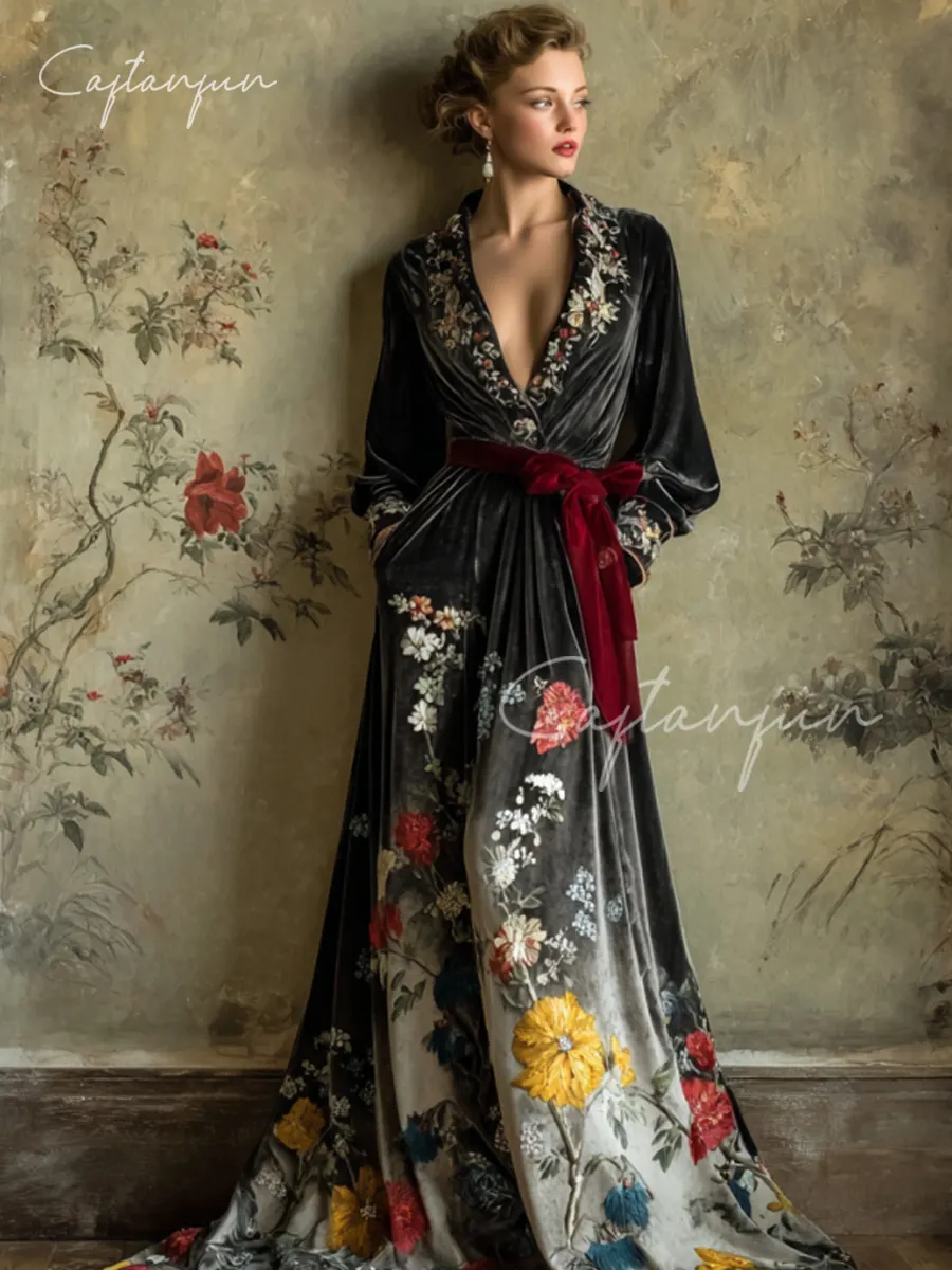 Elgant Robe Autumn and winter elegant velvet robe (with belt)