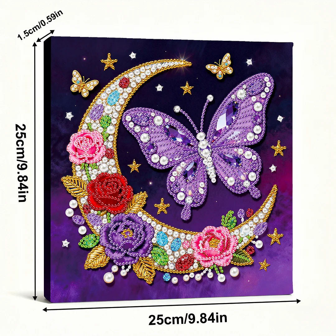 Moon Butterfly Art Diamond Painting Kit for Adults Home Decor 25x25cm With Frame