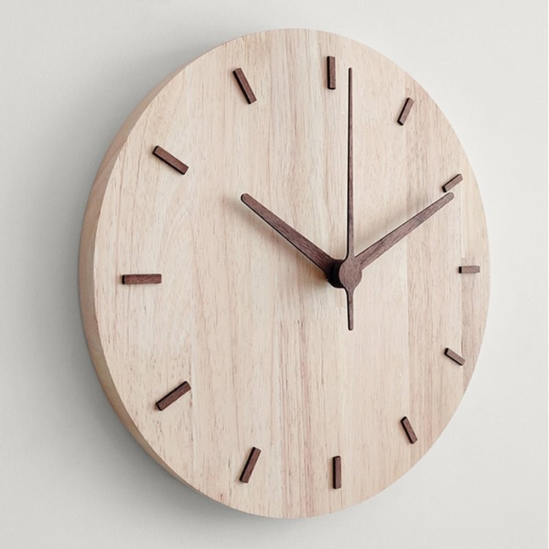 Nordic Walnut Wood Wall Clock Modern Design Minimalist Style Kitchen Wood Clock 3D Stickers Wall Art Watch Home Decor 12 inch