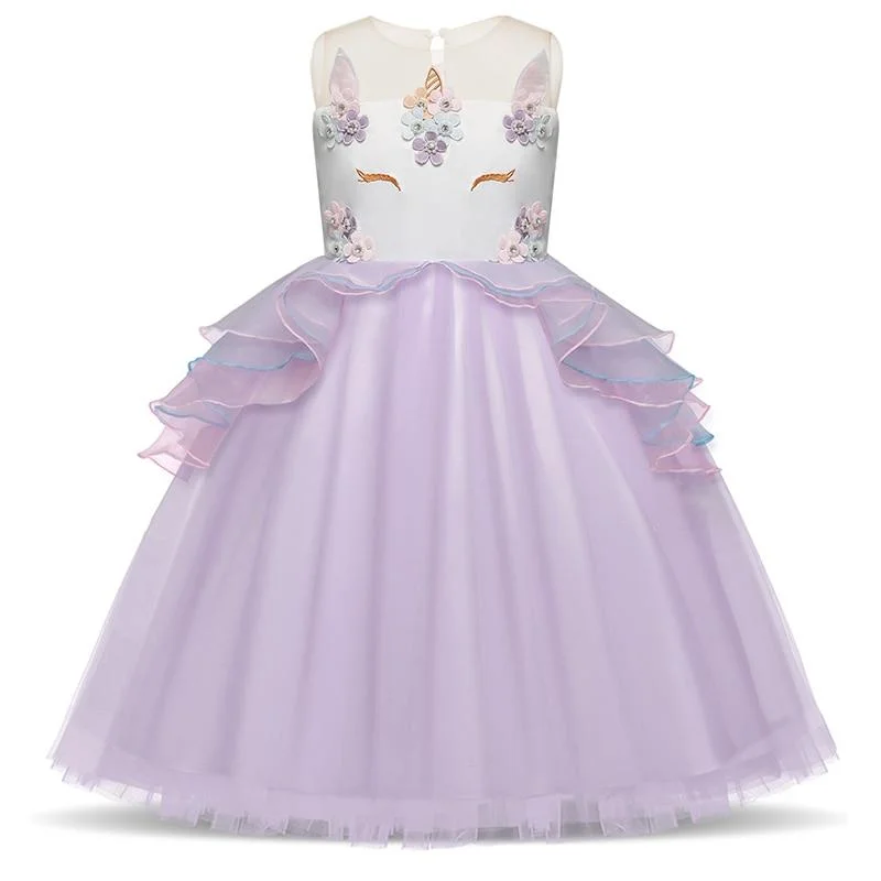Kids Unicorn Girl Princess Dress 2021 Wedding Evening Dress Chilren Costume Cosplay Party Birthday Girls Baptism Clothes 3-8Year
