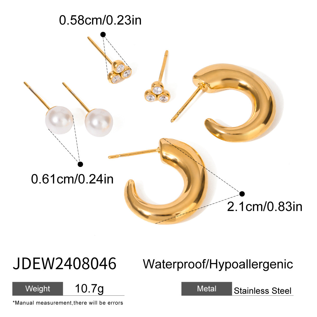 Jie Ding Three Pairs Of Stainless Steel Zircon Earrings Niche Pearl Earrings Titanium Steel Earrings