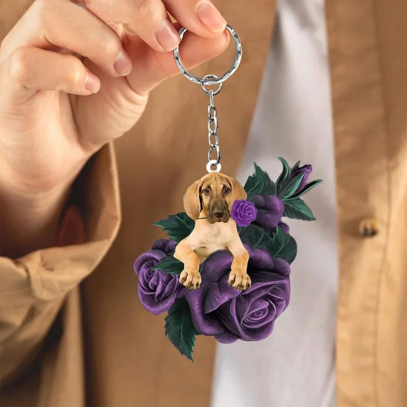 VigorDaily Great Dane In Purple Rose Acrylic Keychain PR094