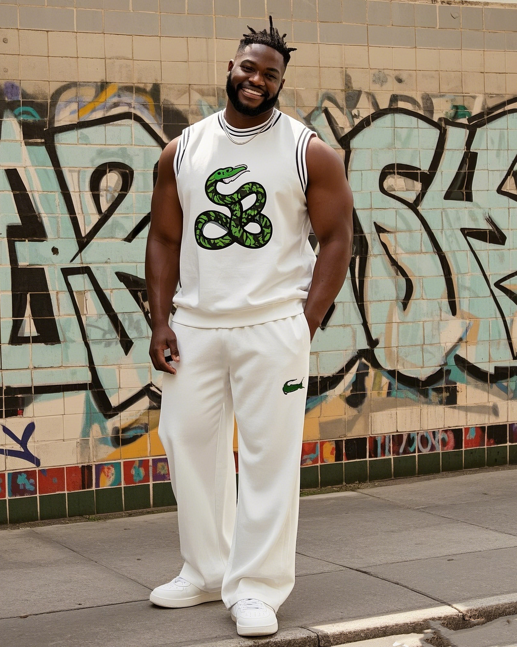 Men's Plus Size Street Fashion White Creative Animal Vest Trousers Suit