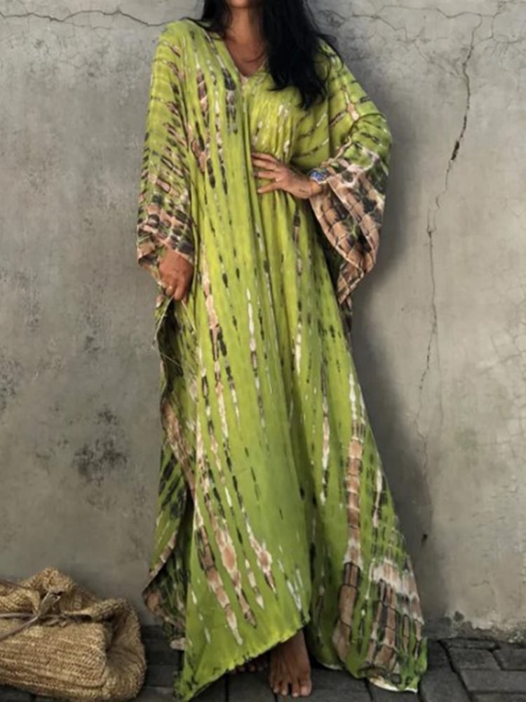 Women's Fashion New Resort Style V-neck Long Sleeve Maxi Dress
