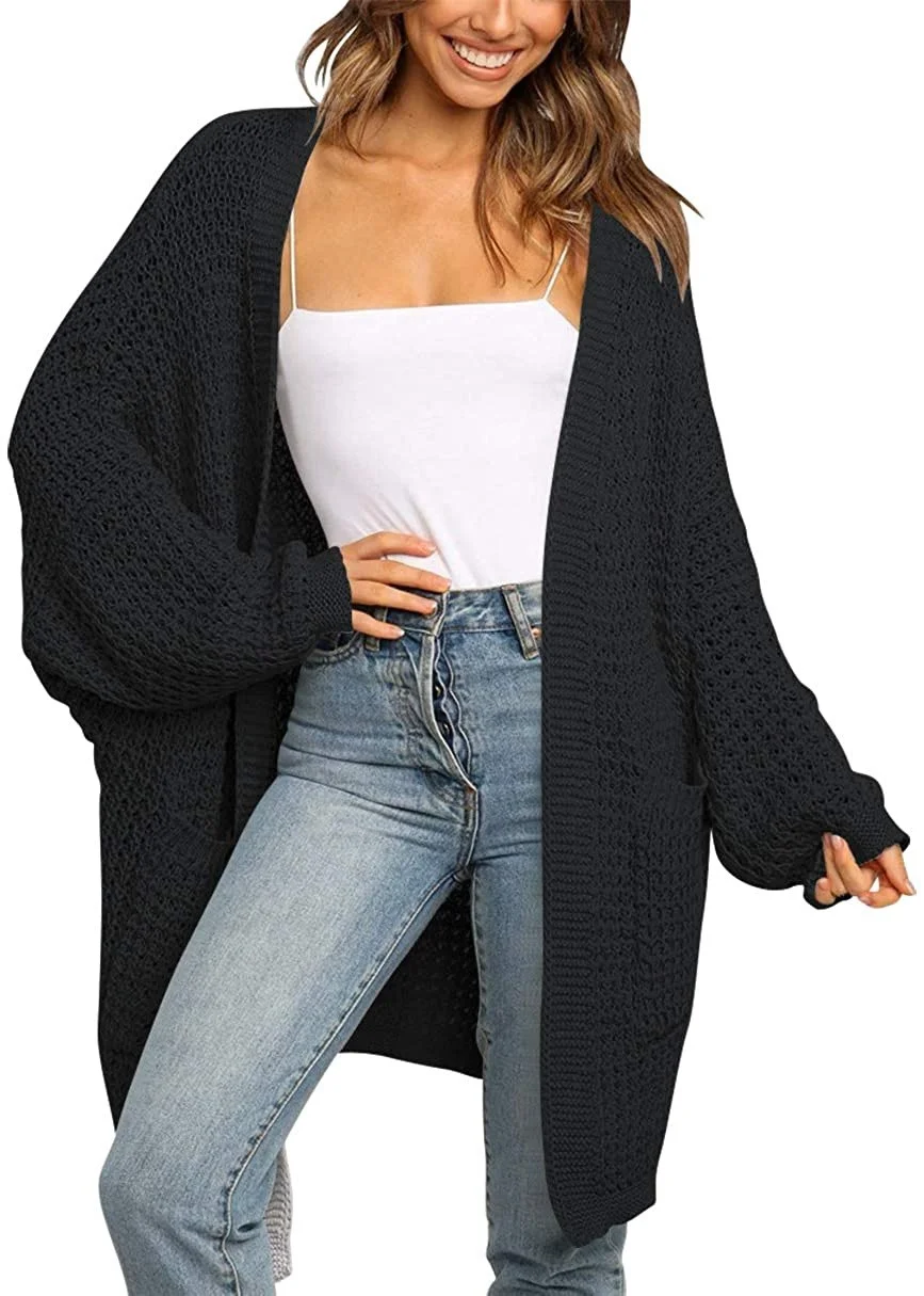 Wongn Wongn And Winter Hot Style Lady Solid Color Long Sleeve Pocket Loose Cardigan Knit Sweater Woman