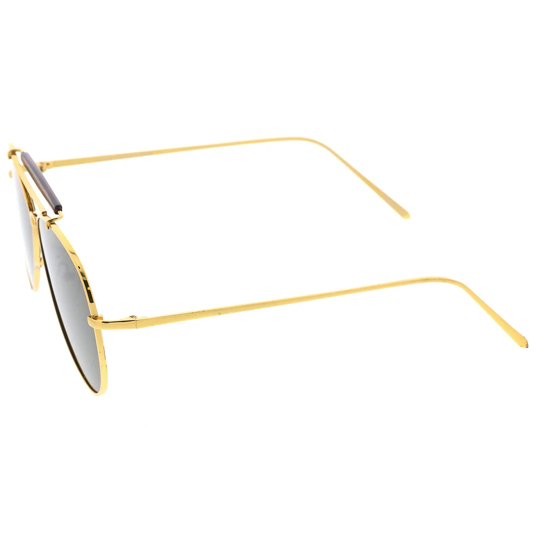 Classic Metal Double Nose Bridge Slim Temple Super Flat Lens Aviator glasses 57mm