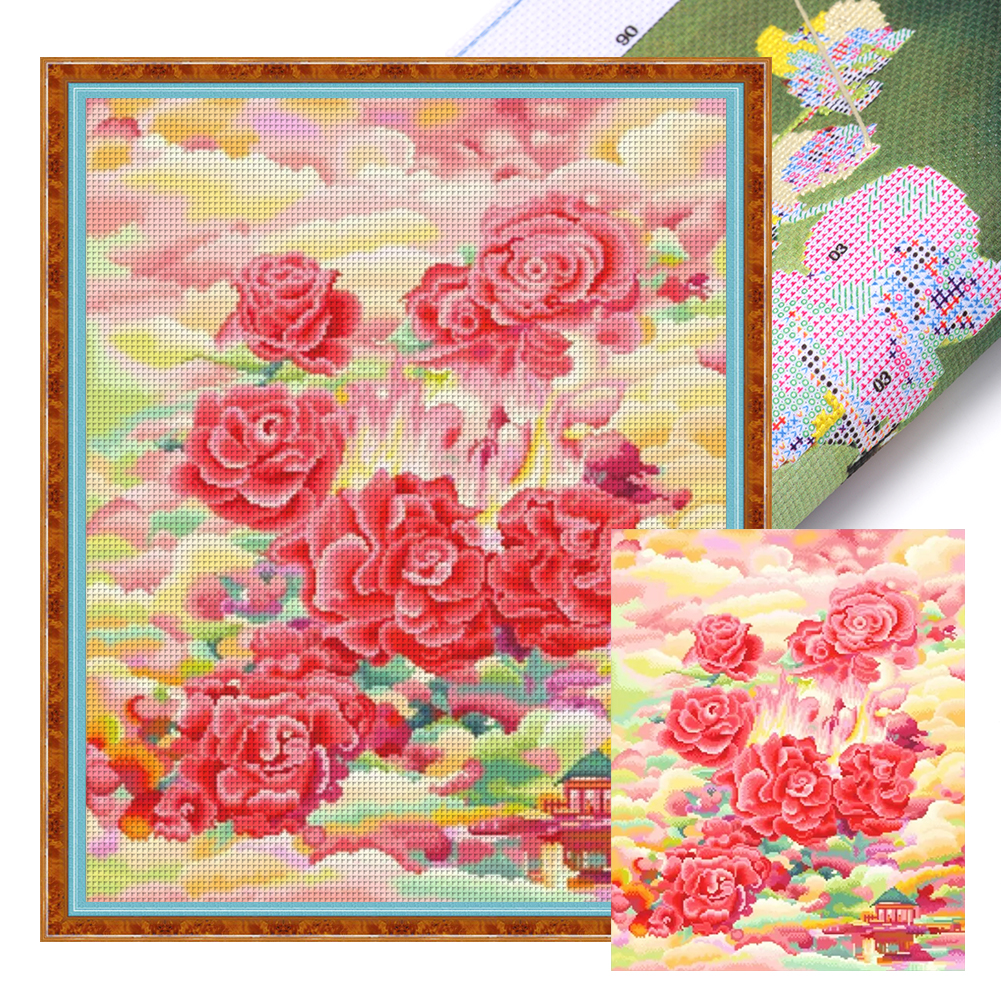 Rose In The Cloud Full 11CT Pre-stamped Canvas(45*55cm) Cross Stitch