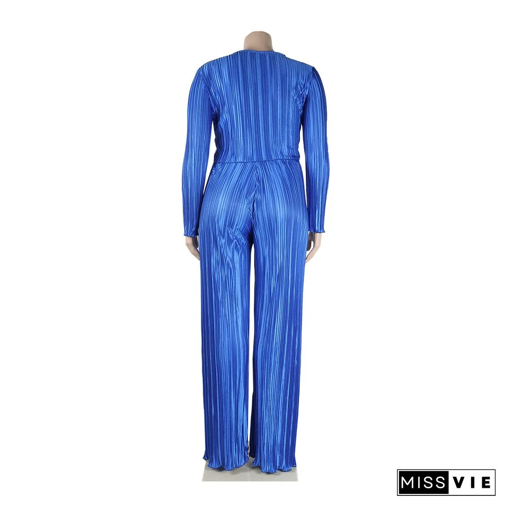 Pleated Loose Blouse Crop Top Wide Leg Pants Outfits