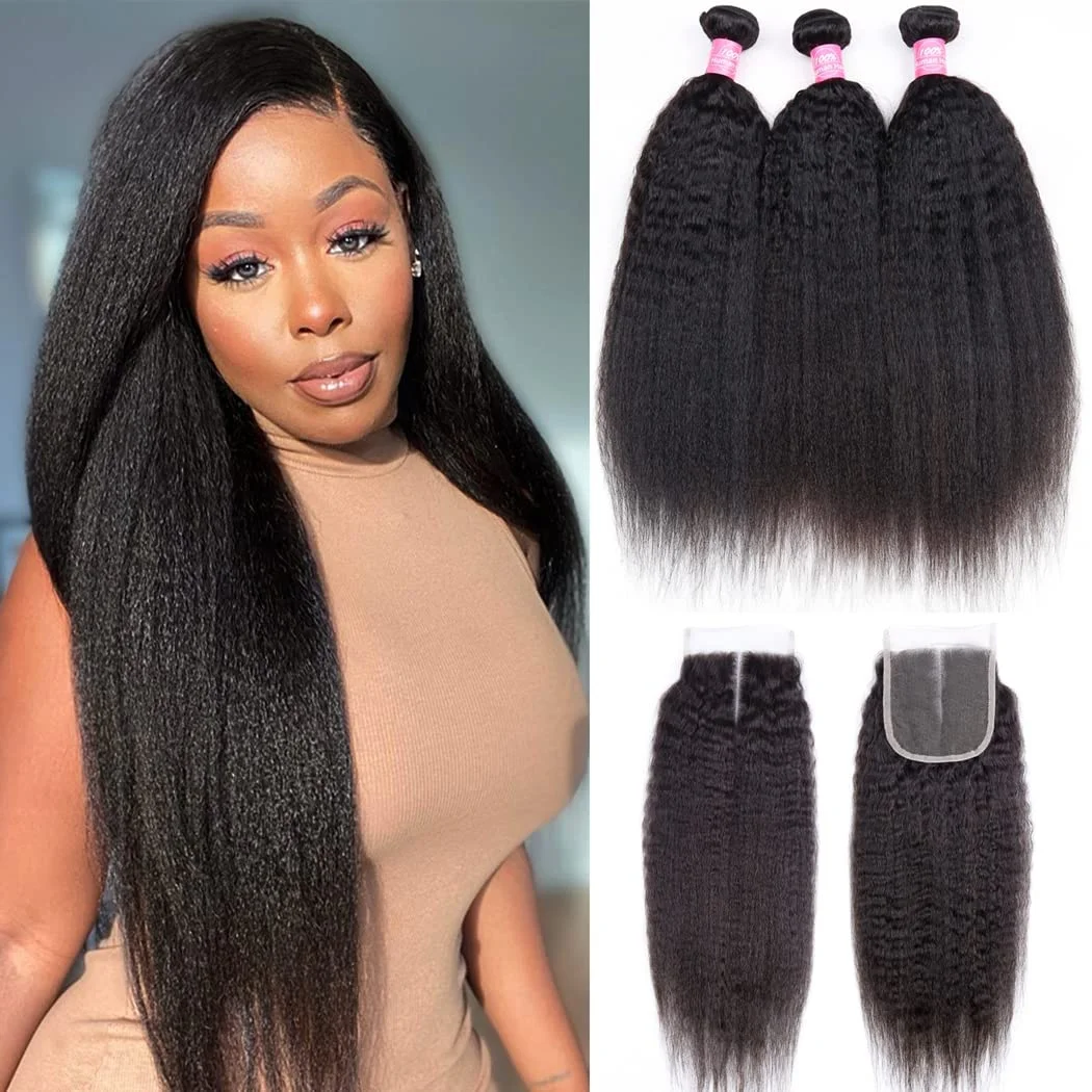 12A 4PCS + 5X5 HD Lace Closure Kinky Straight 100% Human Hair Extension With Lace Closure