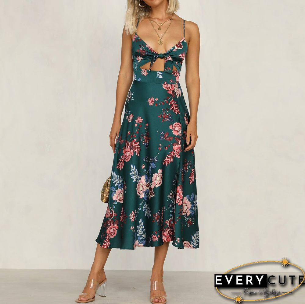 Stylish Temperament Printed Knotted Camisole Dress