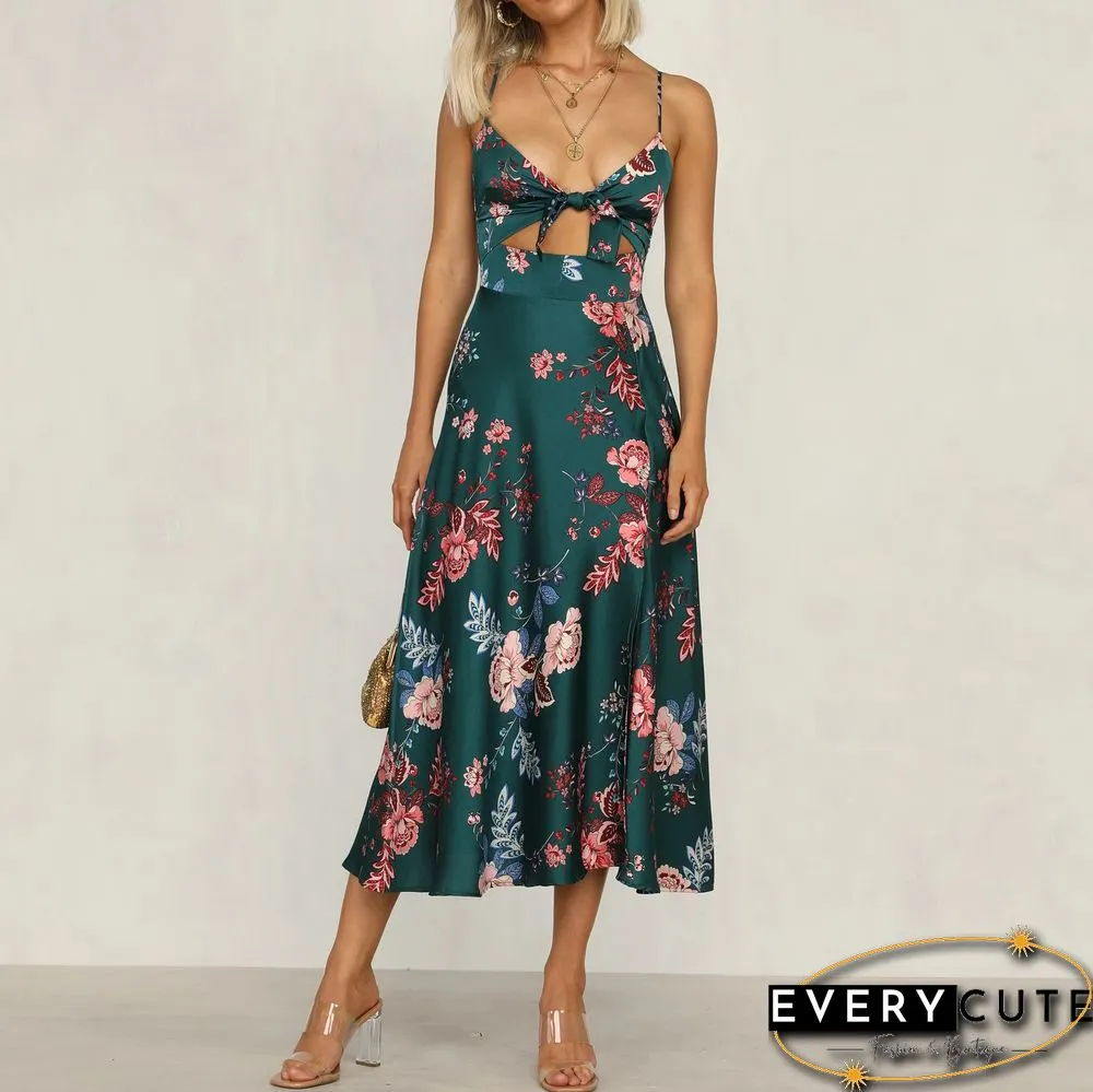 Stylish Temperament Printed Knotted Camisole Dress