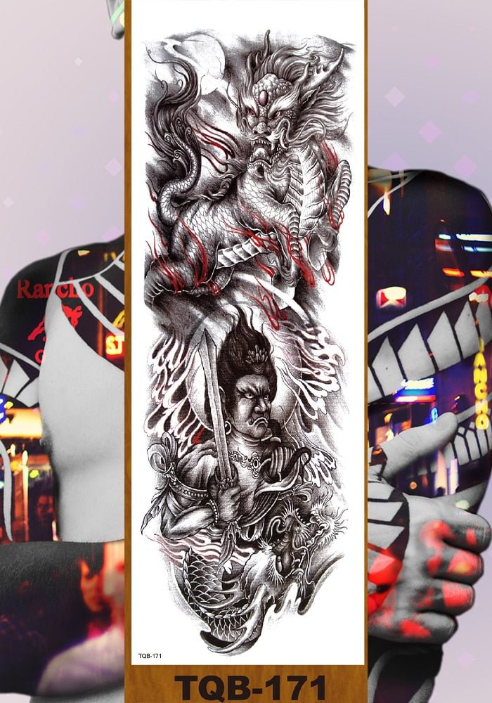 Full Flower Arm Temporary Tattoo Stickers Man Woman Adults Girls Body Sexy Fake Tatoo Dragon Tiger Mythical Beast Koi Skull DIY