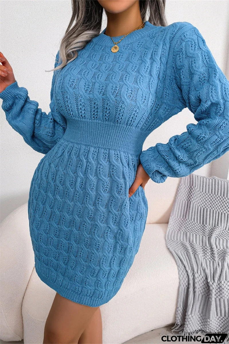 Fashion Casual O Neck Long Sleeve Dresses(3 Colors)