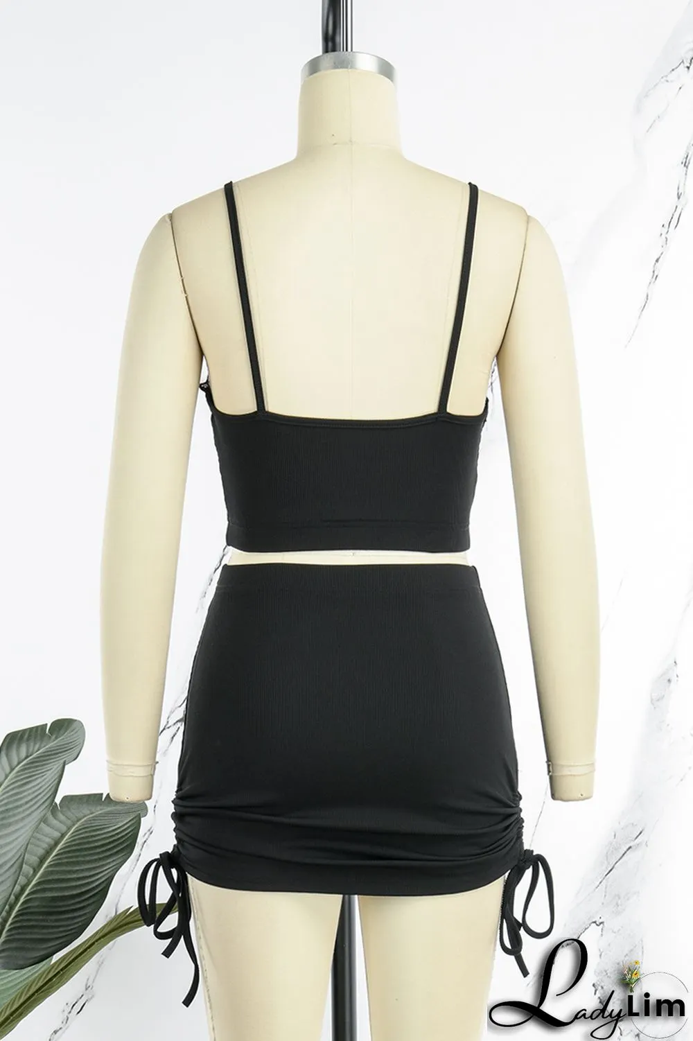 Burgundy Sexy Casual Solid Backless Spaghetti Strap Sleeveless Two Pieces