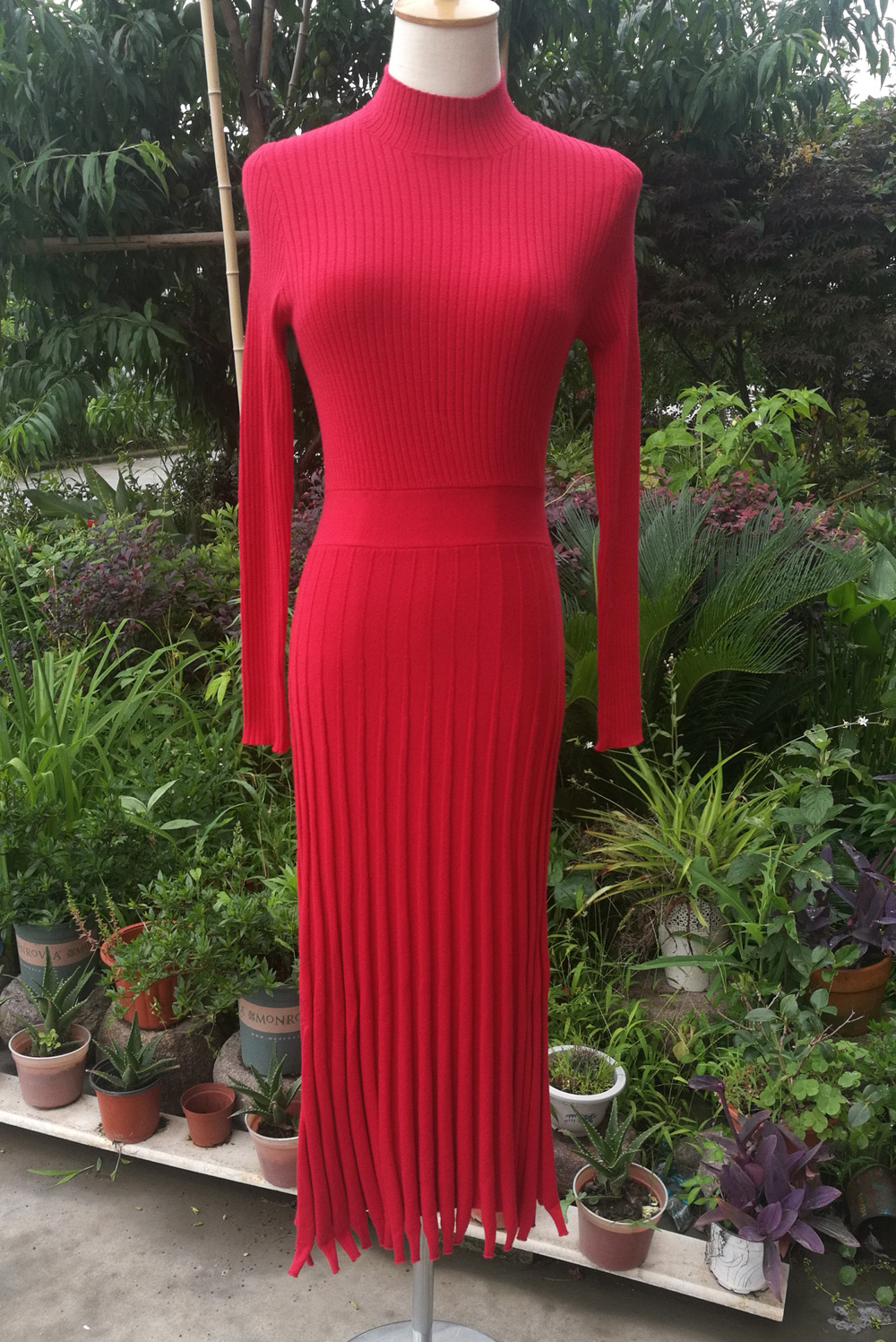 Ootddress Ribbed Pleated Knit Dress Women Loose Fashion Patchwork Long Sleeve Dress High Waist Knitwear Female Autumn Maxi Dress New
