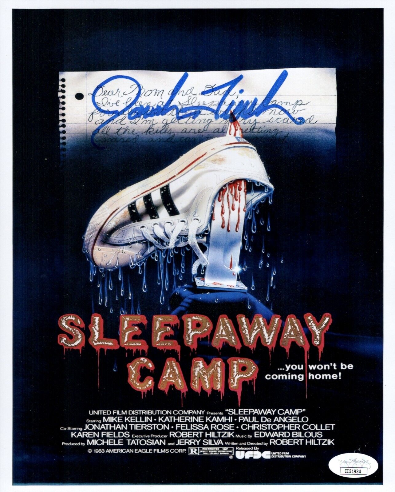 JONATHAN TIERSTEN Signed Sleepaway Camp 8x10 Photo Poster painting Autograph JSA COA Cert