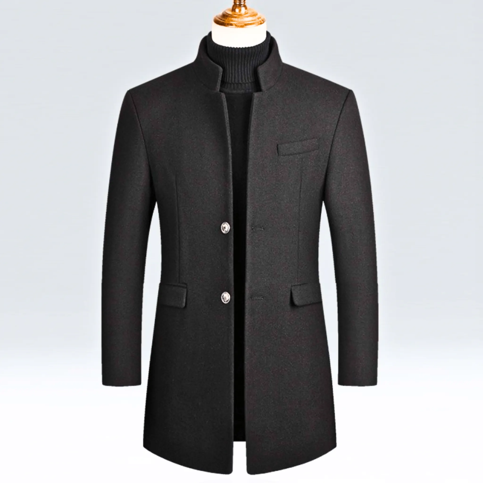 Men's Wool Blend Overcoat &ndash; Slim Mandarin Collar City Coat &ndash; view 2