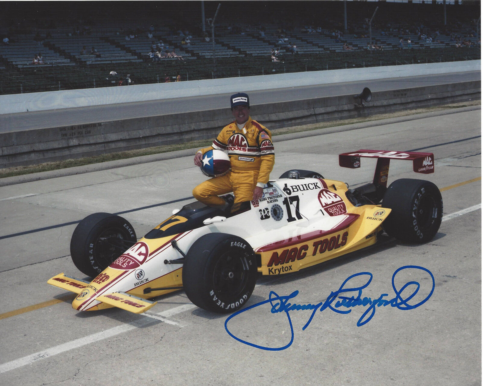 JOHNNY RUTHERFORD SIGNED AUTHENTIC INDY 500 3X WINNER 8X10 Photo Poster painting E w/COA DRIVER