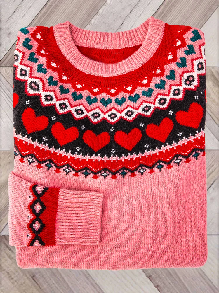 VChics Valentine's Day Hearts Cozy Fair Isle Knit Sweater