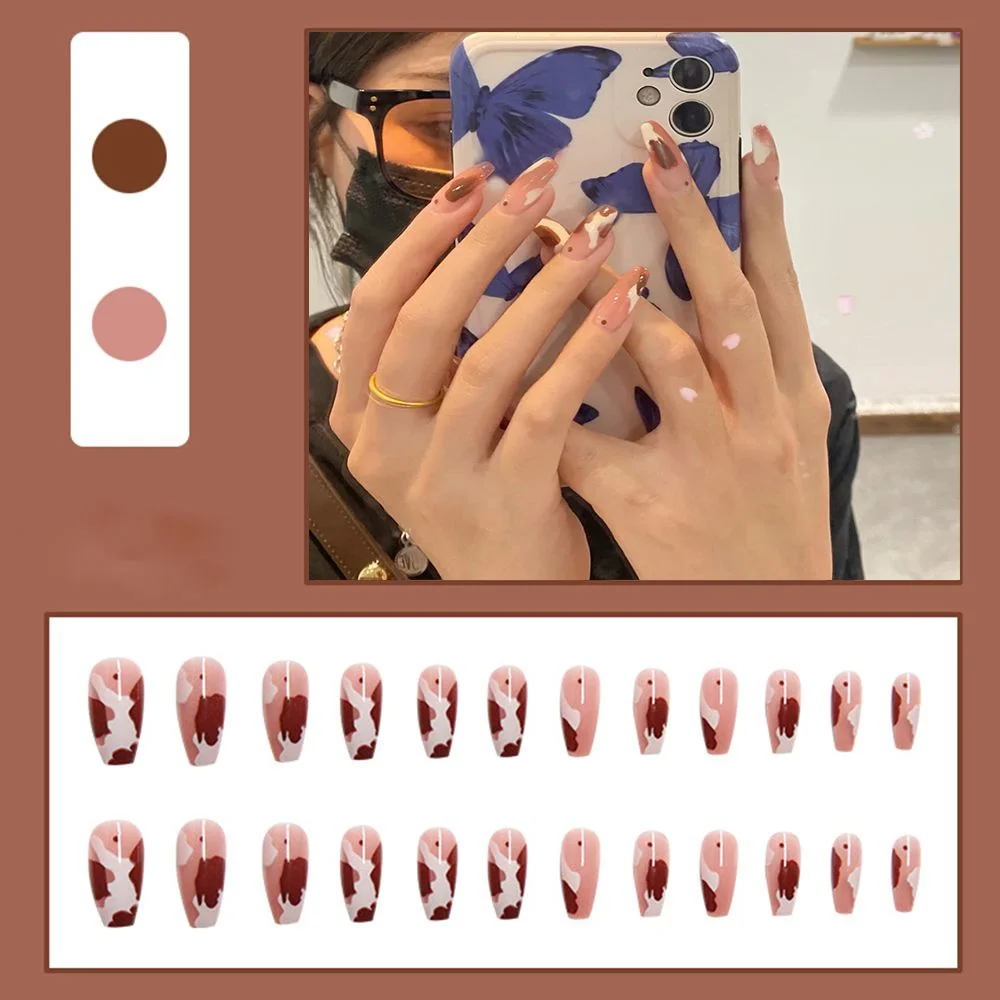 24pcs French rhombus Fake nails with designs Full Cover Nail Tips Press On Nails Coffin False Nails Wearable Ballerina Nails