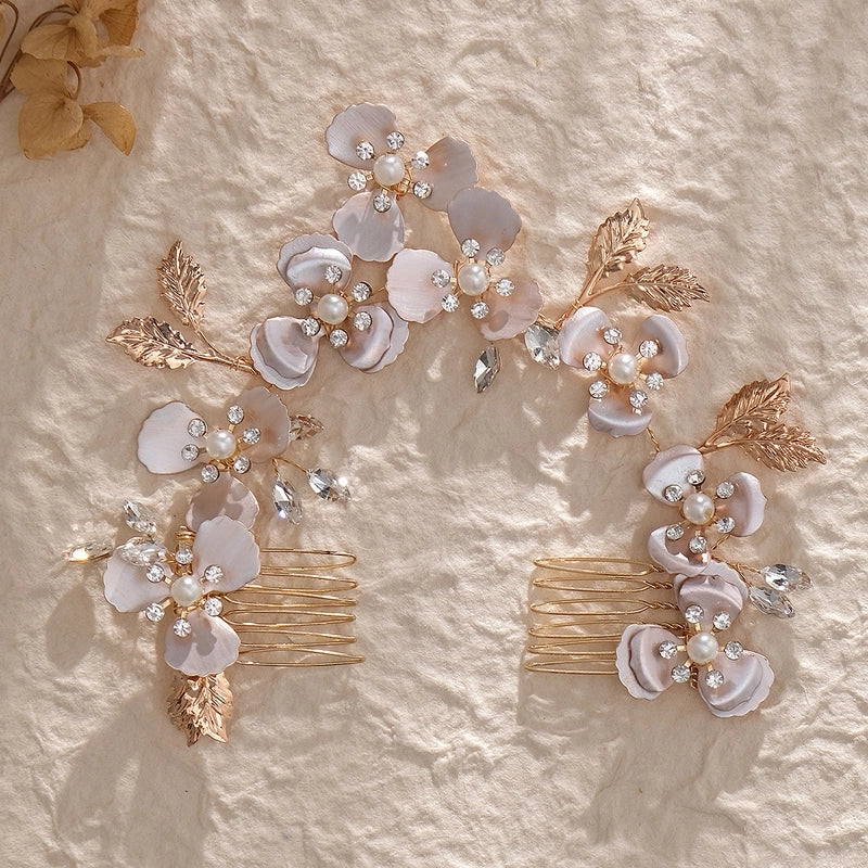 Elegant Bridal Women’s Flower Alloy Diamond Insert Comb