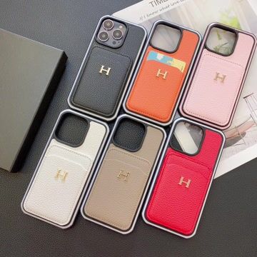 Hermes Genuine Leather Lychee Pattern Back Card Slot Apple iPhone Case
