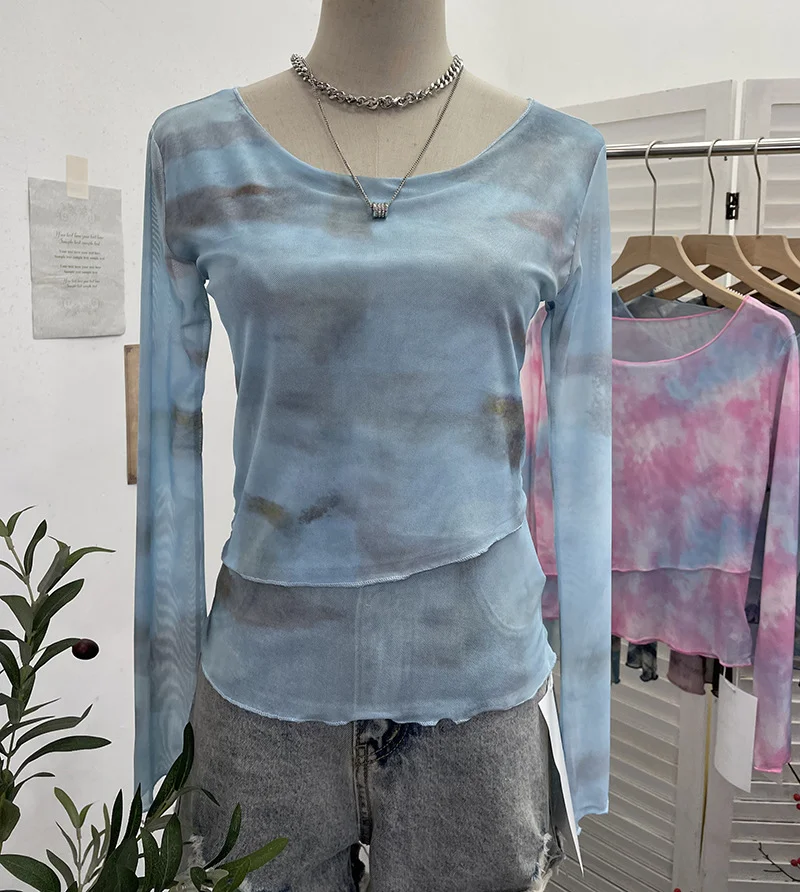 Nigikala Nigikala Sunscreen Mesh Yarn Women 2025 Summer New Long-Sleeved T-Shirt 6920