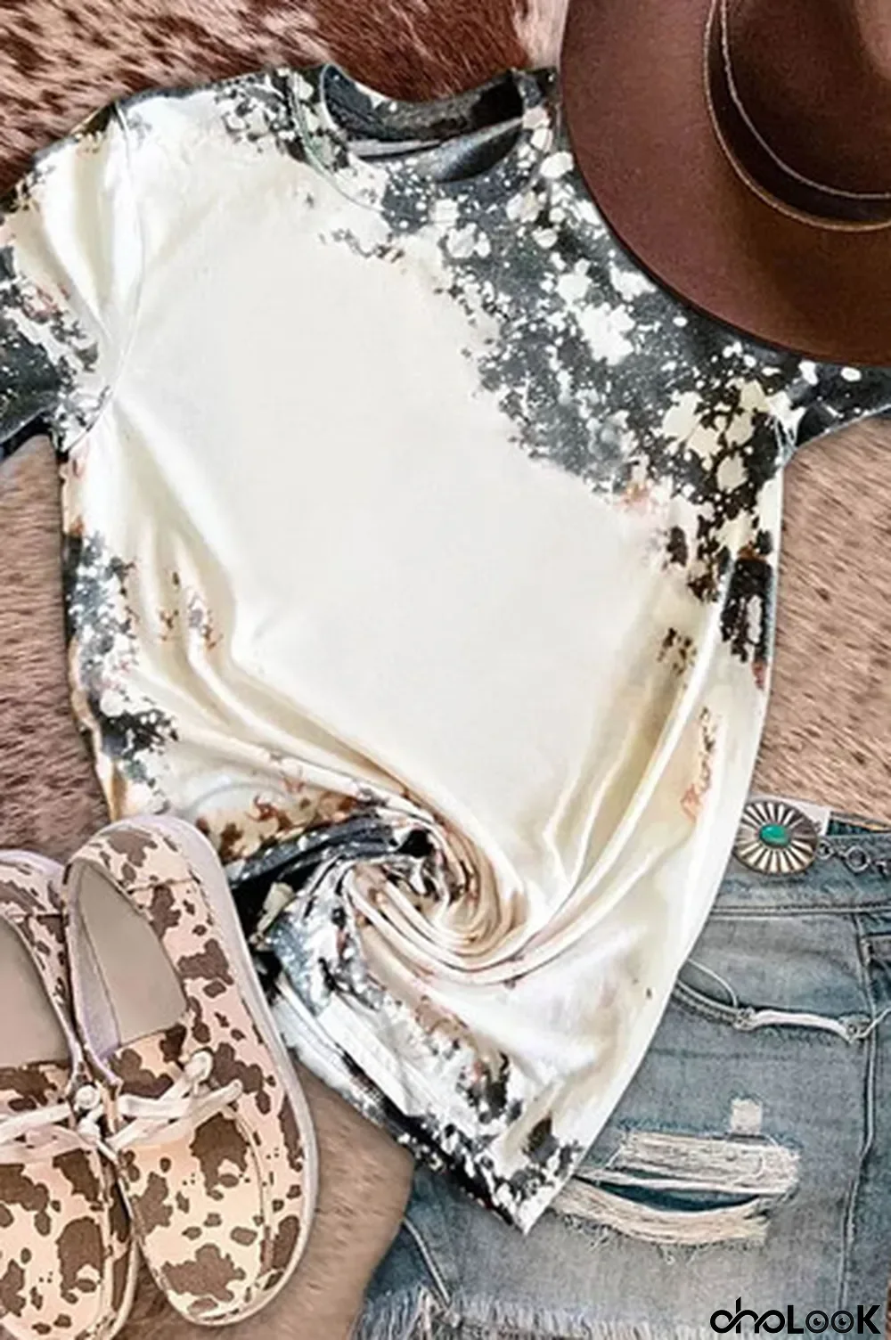 Gray Western Fashion Dyed Bleached T Shirt