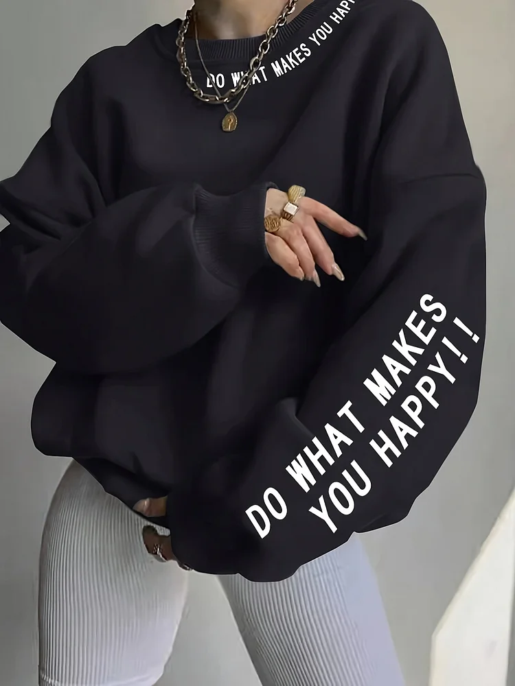 1pc Women's Casual Crew Neck Sweatshirt With Inspirational Quote - Polyester Knit Fabric, Graphic Print Pullover For Fall & Winter