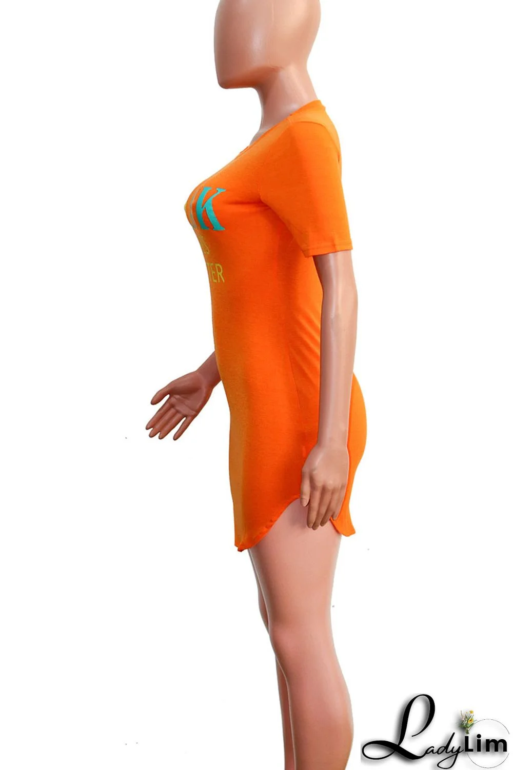 Tangerine Red Casual Print Patchwork O Neck One Step Skirt Dresses