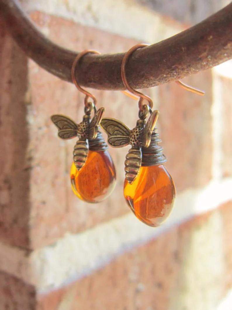 Retro bee drop amber exaggerated Earrings