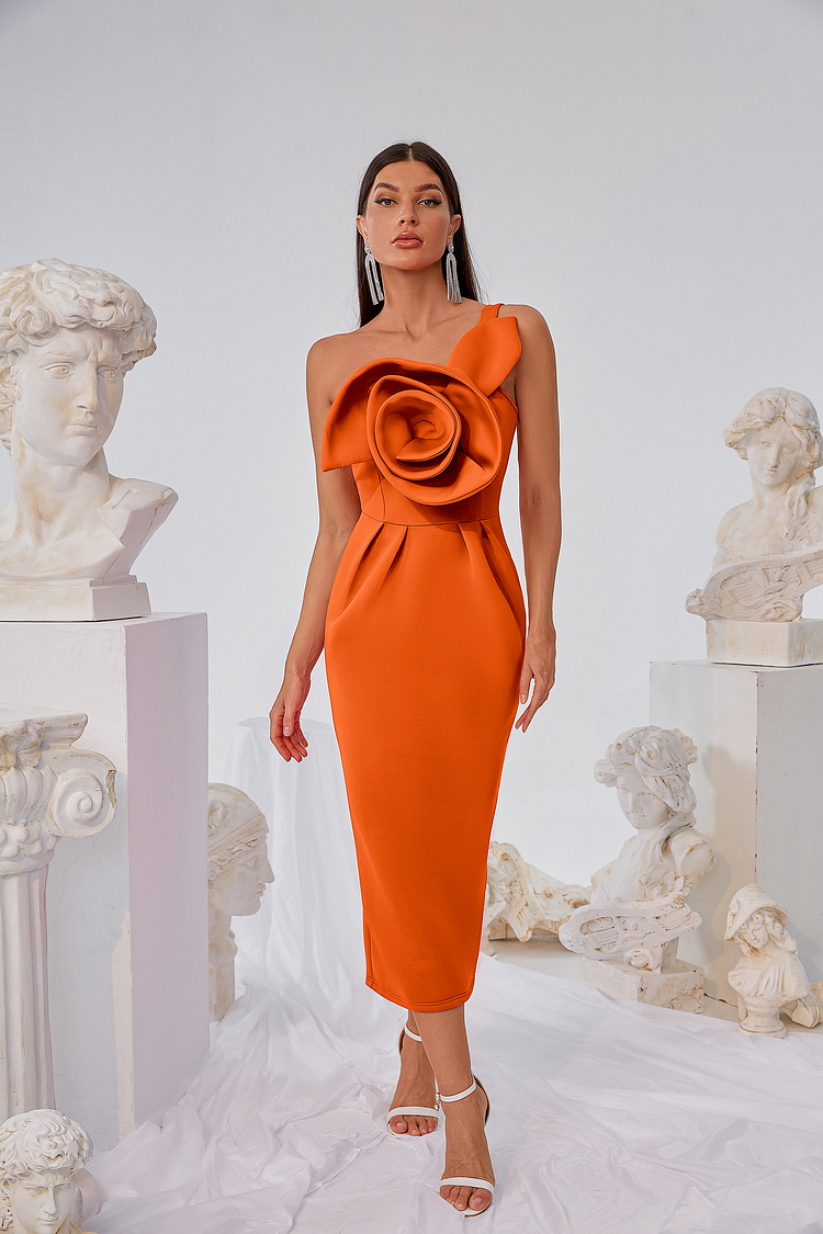 One Shoulder 3D Flower Dress