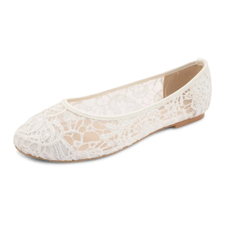 White Wedding Flats Lace Comfortable Shoes for Bridesmaid Vdcoo