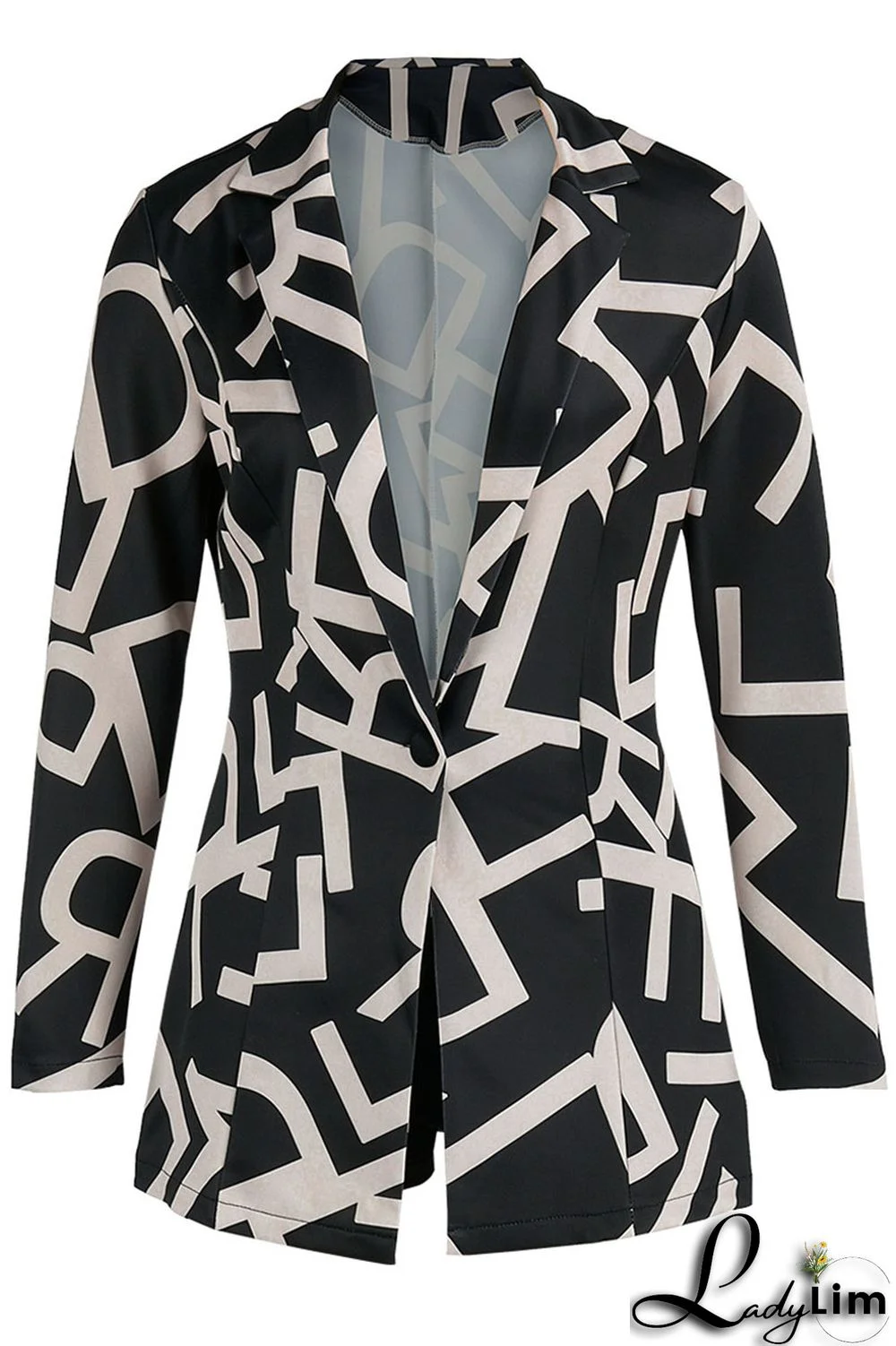 Camel Casual Print Patchwork Buttons Turn-back Collar Long Sleeve Two Pieces