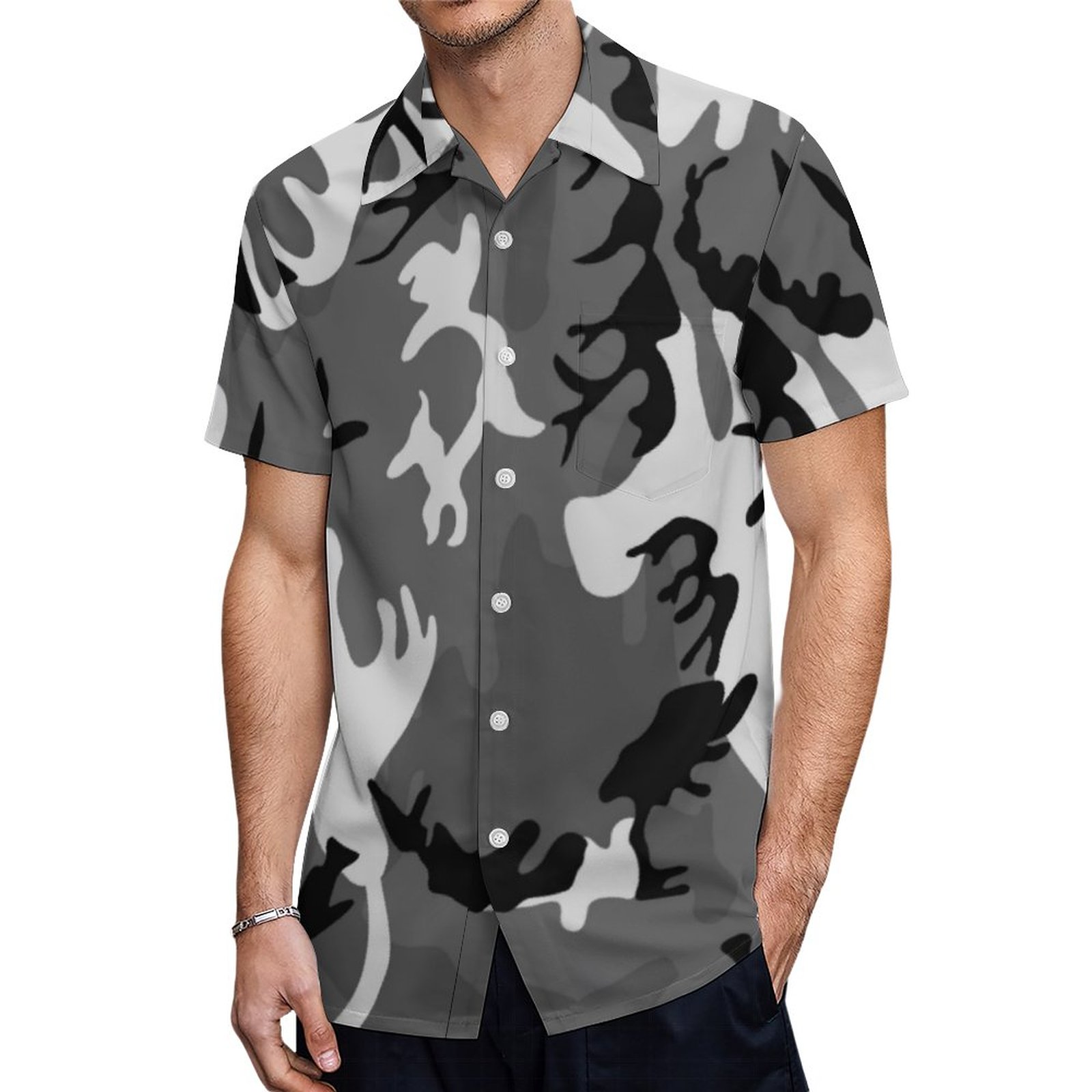 Winter Army Camo Camouflage Pattern Soldier Girl Hawaiian Shirt Mens Button Down Tropical Hawaii Beach Shirts