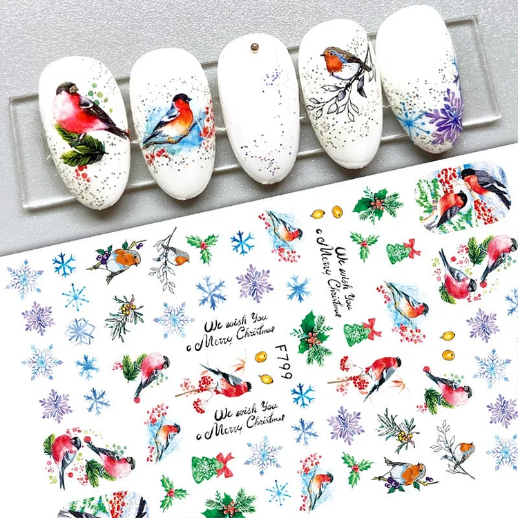 Christmas Elk Snowflakes Adhesive 3D Nail Stickers New Blood Hand Footprint Skull Head Bat Easter Halloween Slider Decals Decor